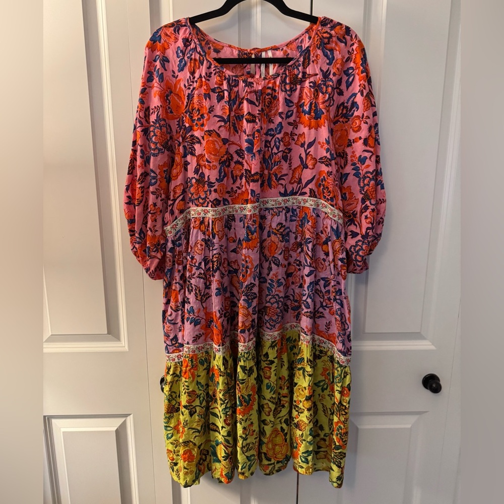 Anthropologie Pink and Blue Floral Dress